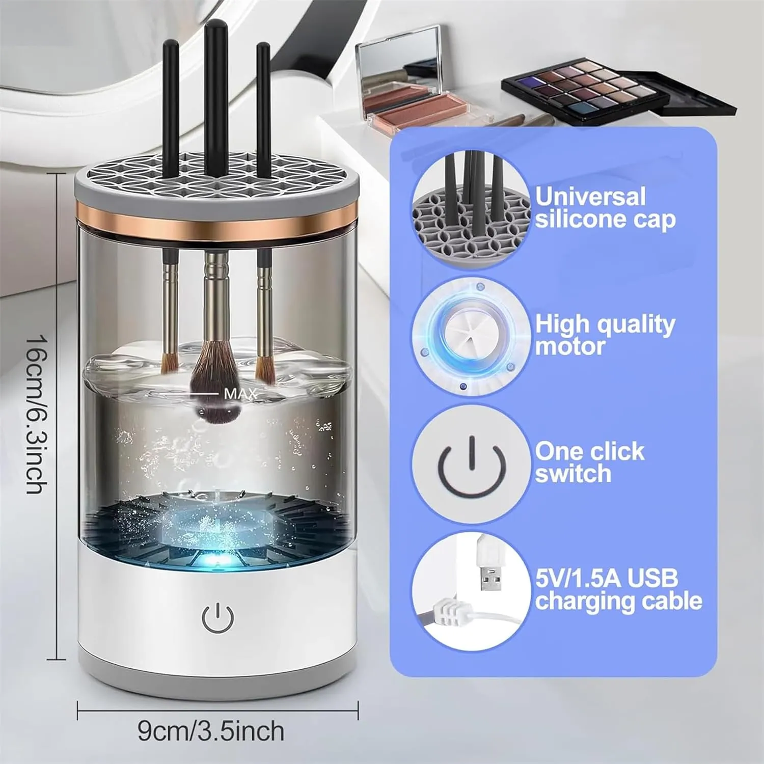 erdbar electric makeup brush cleaner, 1 pack cosmetic brush cleaner automatic spinning makeup brush cleaner fit for all size makeup brush