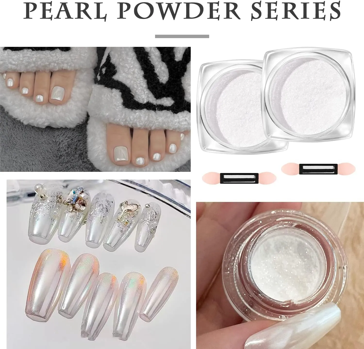 white pearl chrome nail powder,mirror effect aurora magic pearlescent nail jewelry glitter powder holographic pigment, symphony mermaid pearl neon ice aurora dust nail powder,diy nail art decorations