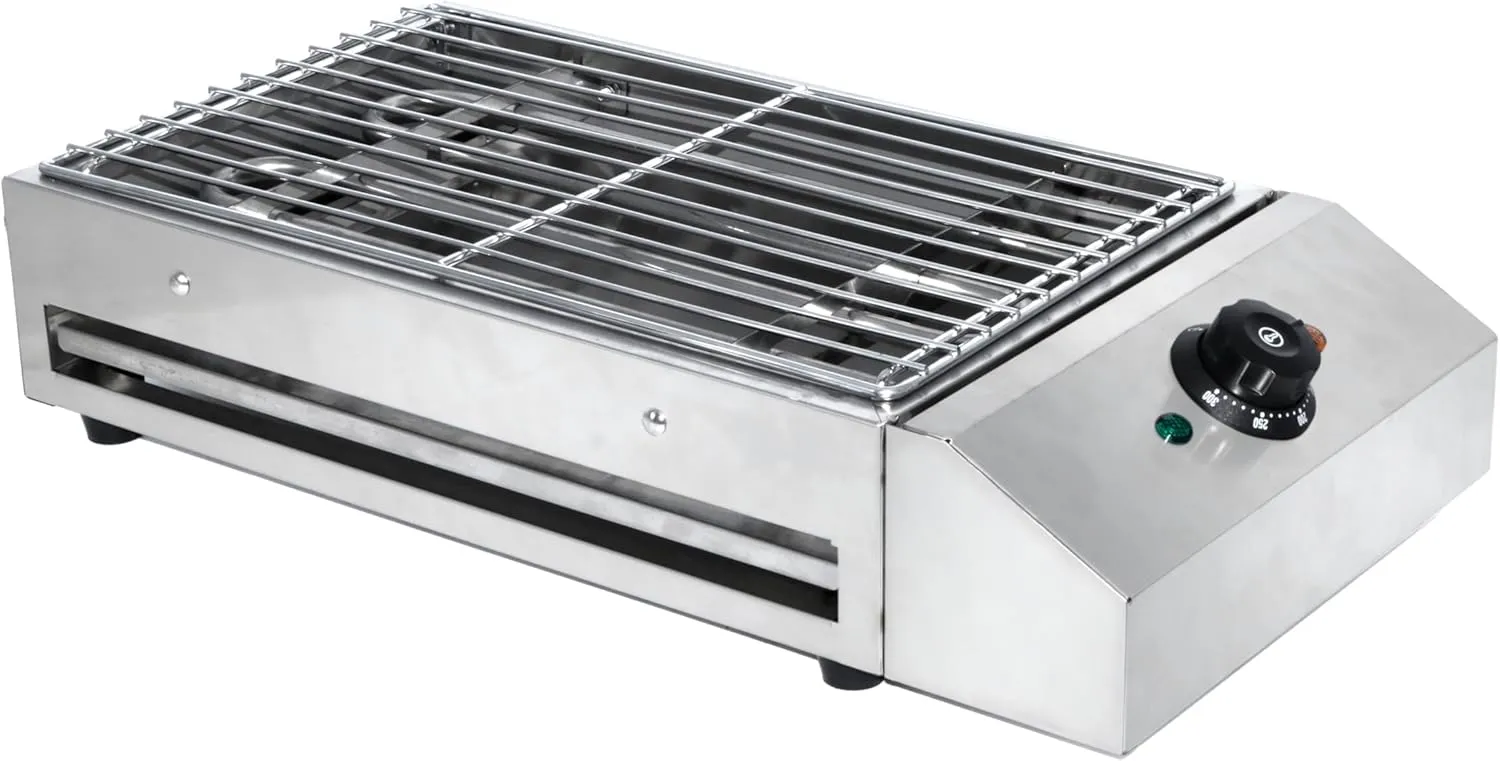 Grace Electric Grill Stainless Steel Smokeless BBQ Grill Countertop Barbecue Oven for Indoor & Outdoor, Adjustable Temperature, Removeable Stainless Steel Grate and Oil Drip Tray (SM-280)