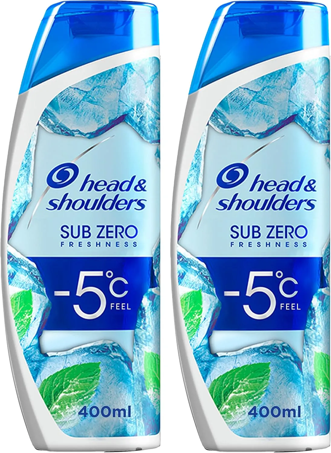 head & shoulders sub zero freshness anti dandruff shampoo for all hair types, 2 x 400ml