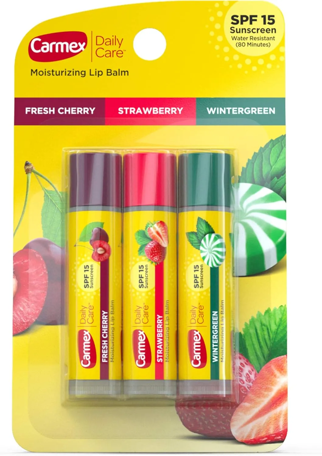 carmex daily care lip balm stick in blister pack of 3 (0.15oz)