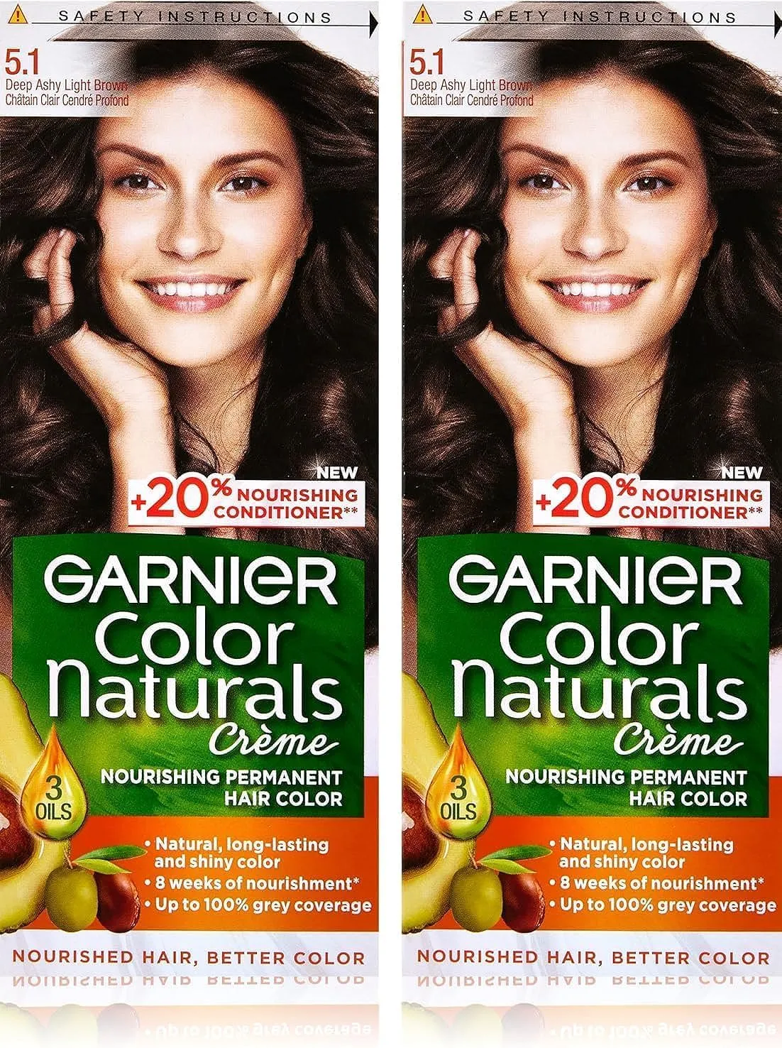 garnier color naturals, 5.1 deep ashy light brown, permanent hair color, pack of 2