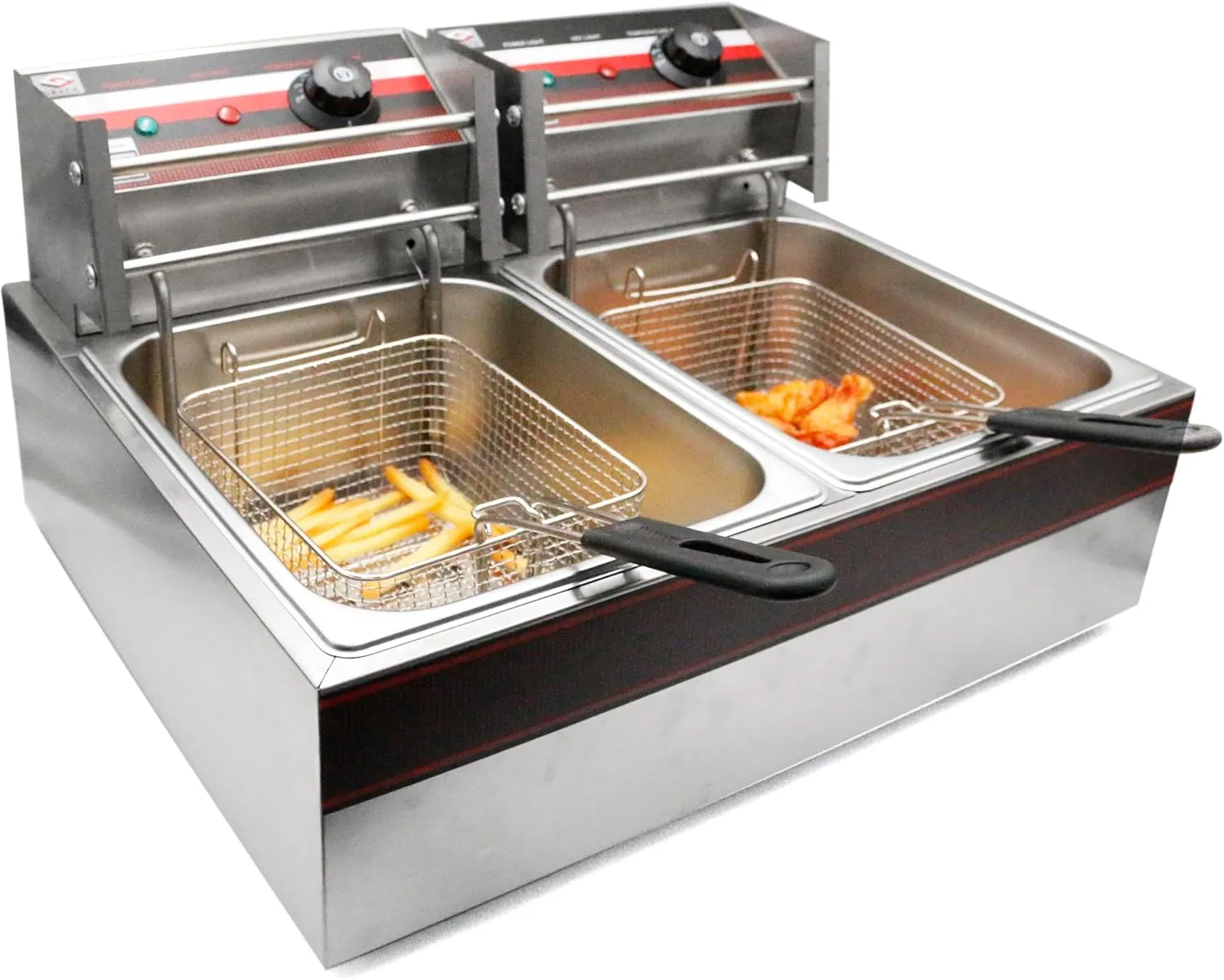 GRACE Commercial Counter-top Electric 12L Deep Fryer Double Tank Fryer with Separate Connection Adjustable Heat Temperature 50-200℃