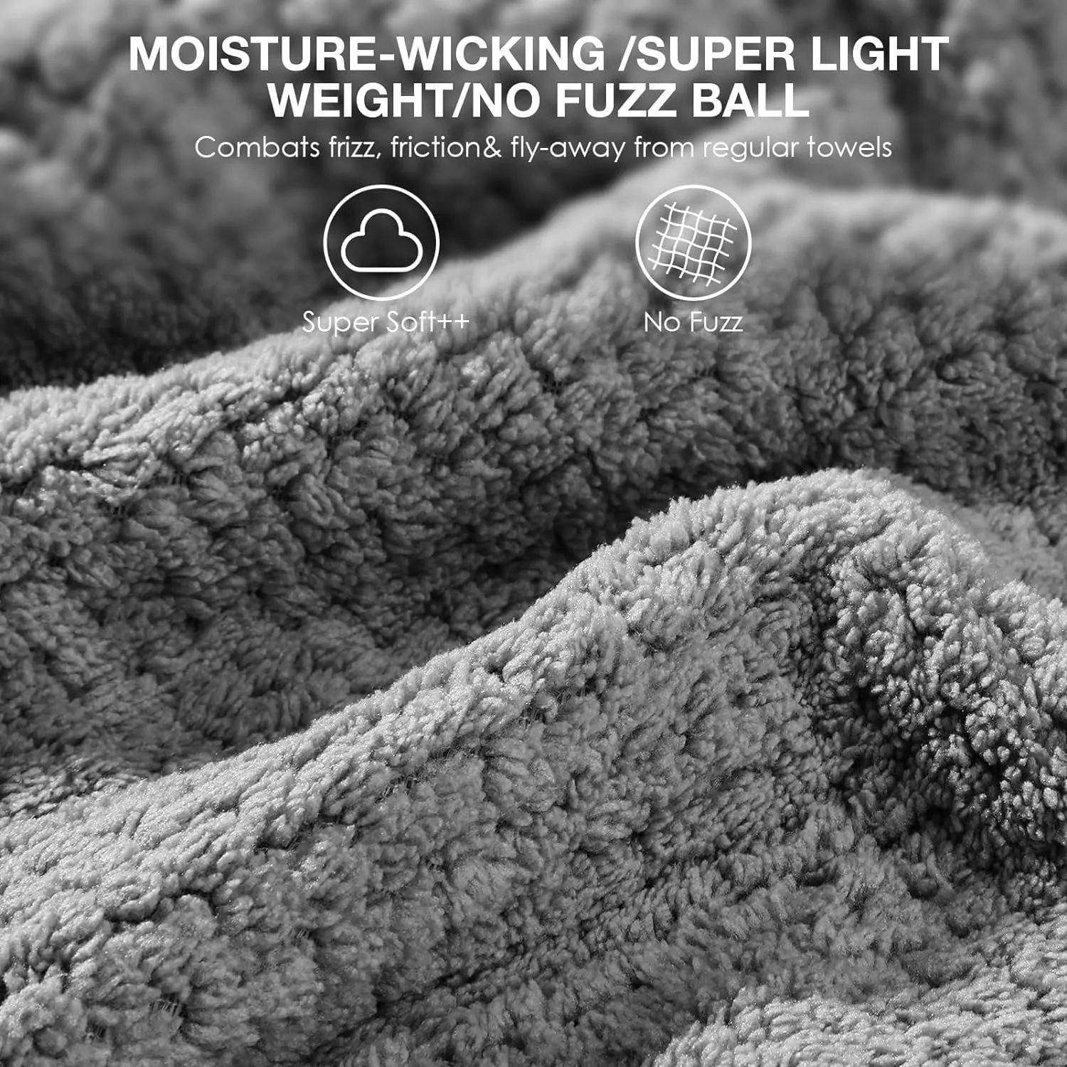 aquafalcon large microfiber hair towel wrap for women, anti frizz hair drying towel with elastic strap, fast dry | super absorbent | quick dry hair turban for wet, curly, long & thick hair gray