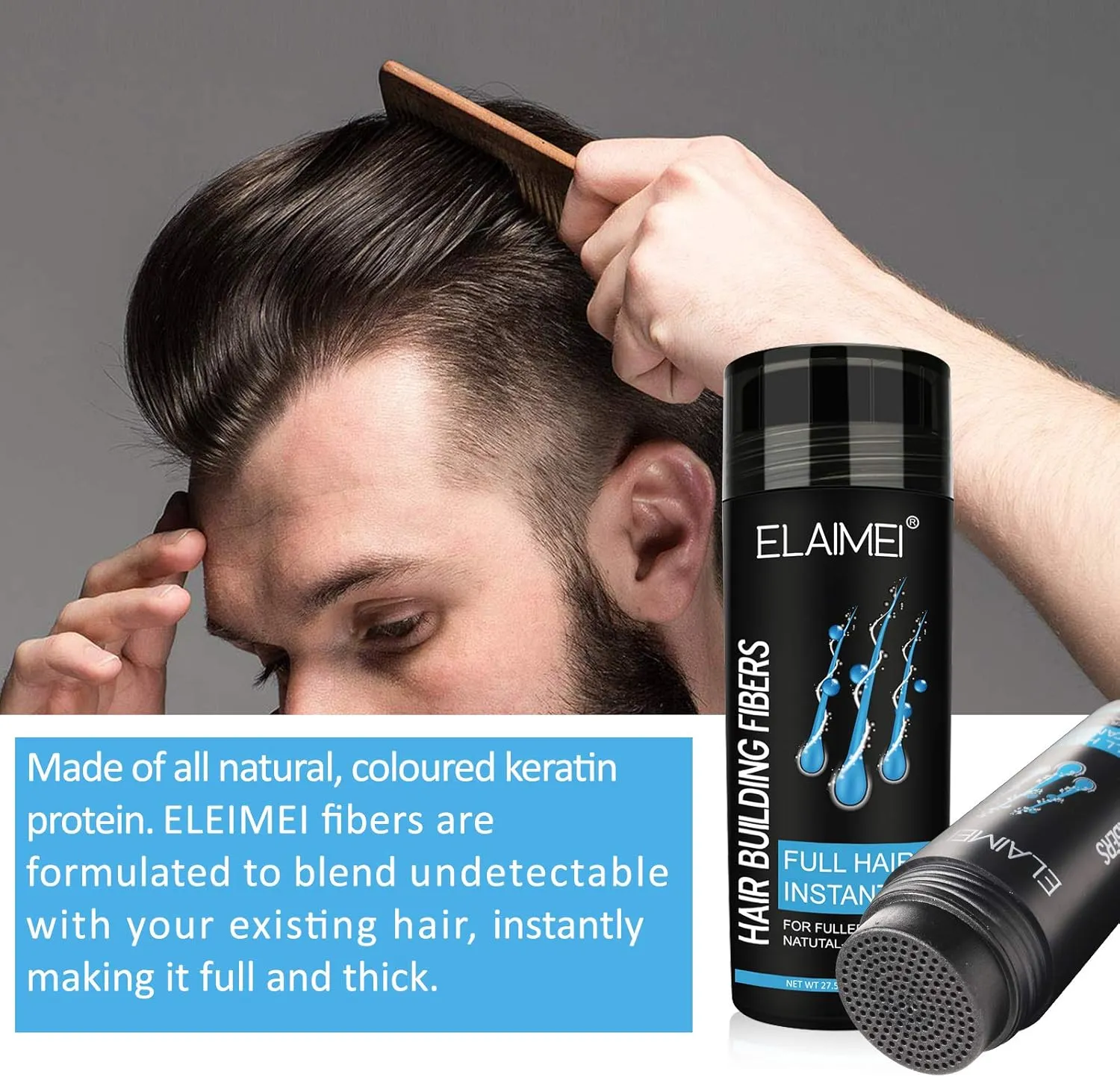 hair fibers for thinning hair dark brown, hair building fibers for men women with hair fiber spray applicator, hair building fibers refill thicker hair in 15 seconds, conceals hair loss & look younger