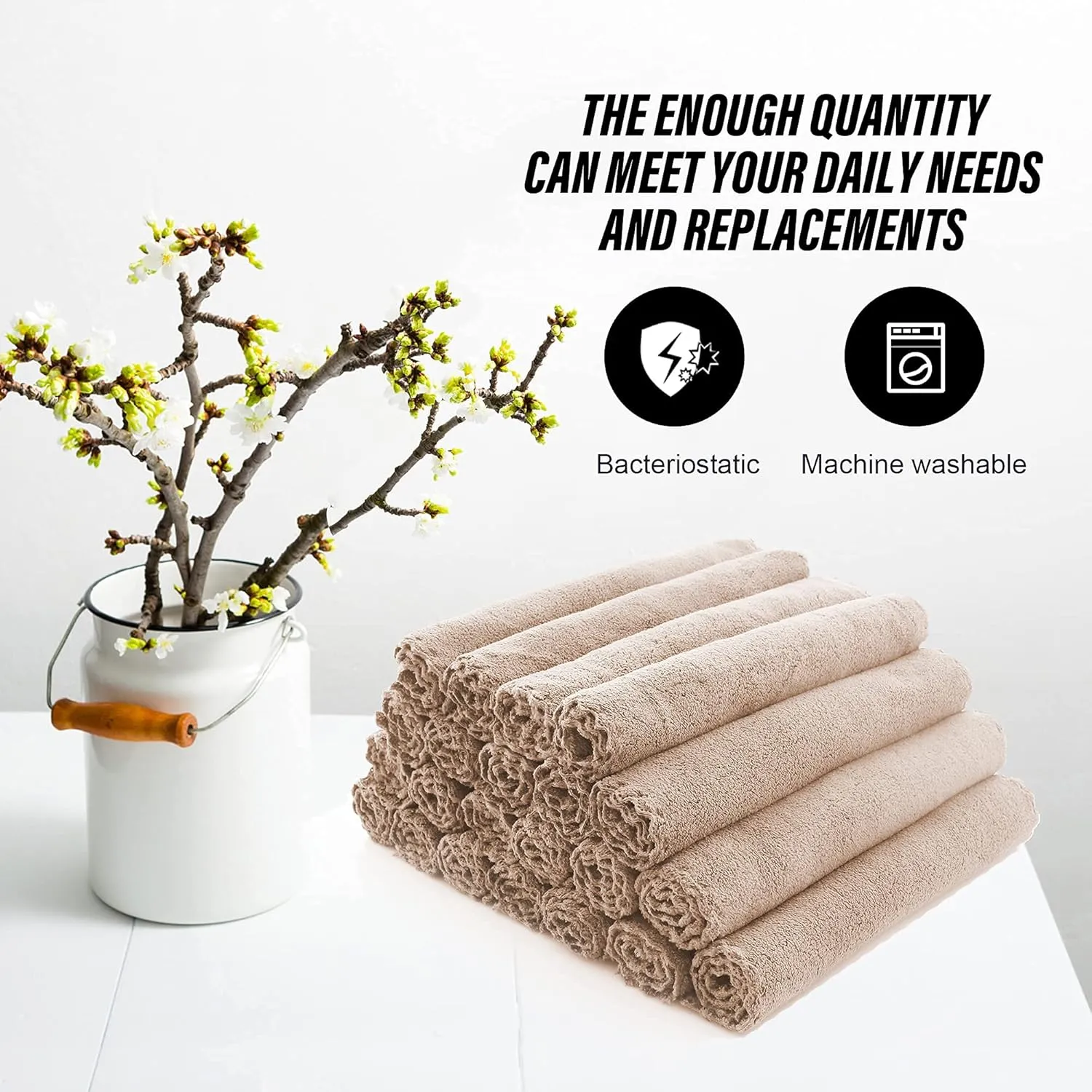 kastwave ultra soft premium washcloths set 12 x 12 inches 24 pack quick drying highly absorbent coral velvet bathroom (khaki, 12 x 12 inch)