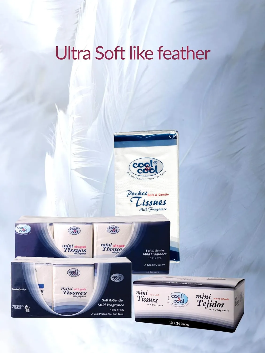 cool & cool mini pocket tissues 10's (pack of 24) your on the go comfort companion for staying fresh anywhere 240's