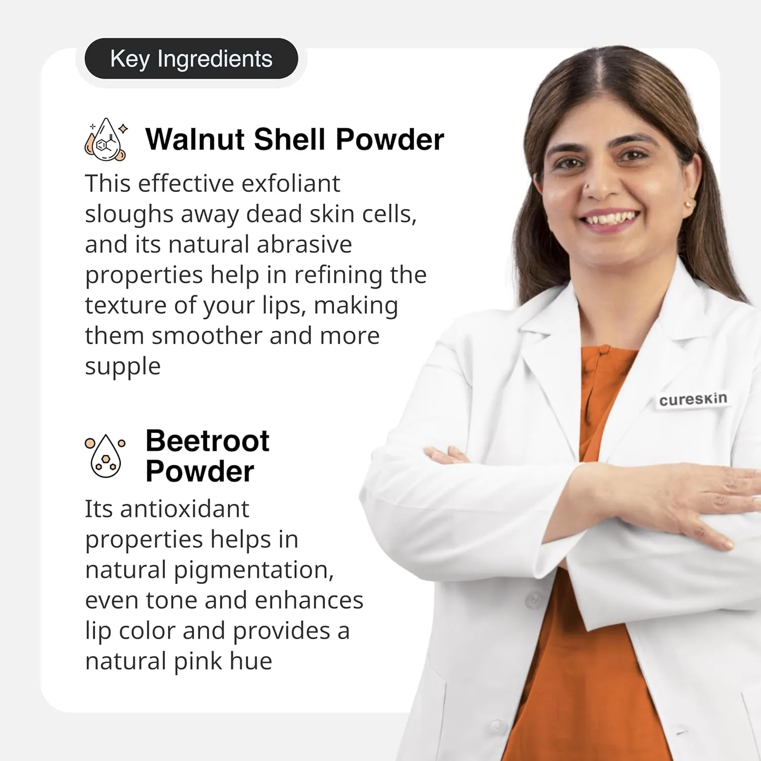 cureskin lightening lip scrub for men and women | exfoliate & brighten with walnut shell powder, beetroot & squalane | lip scrub for dark lips to lighten pink