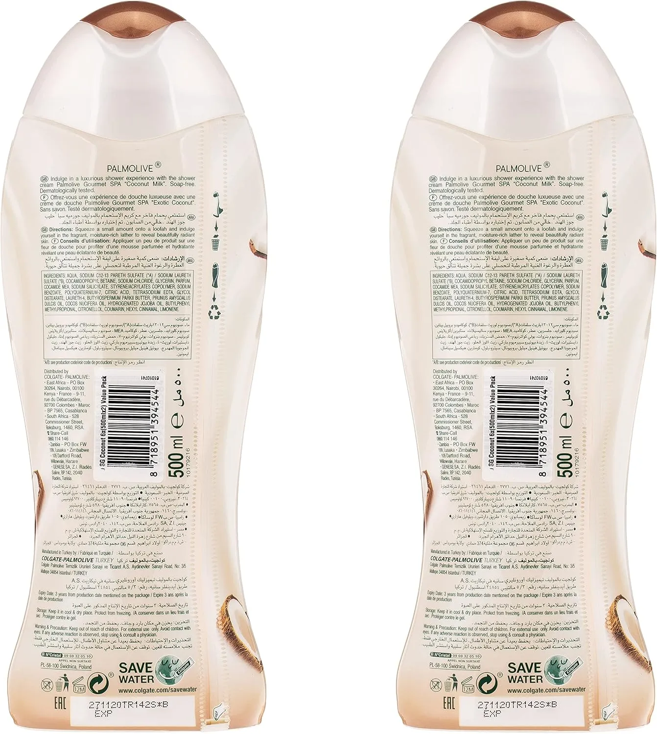 palmolive shower gel gourmet coconut, 2 x 500 ml