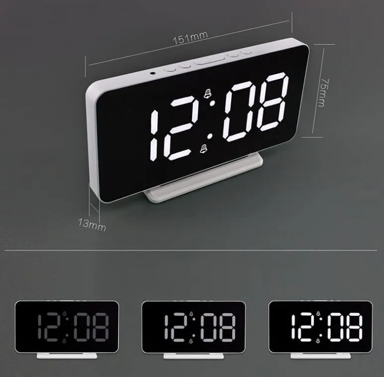 CRONY 0S-002 Led Clock Digital Clock Student Makeup Mirror Smart Electronic Bedside Alarm Clock Watch Calendar