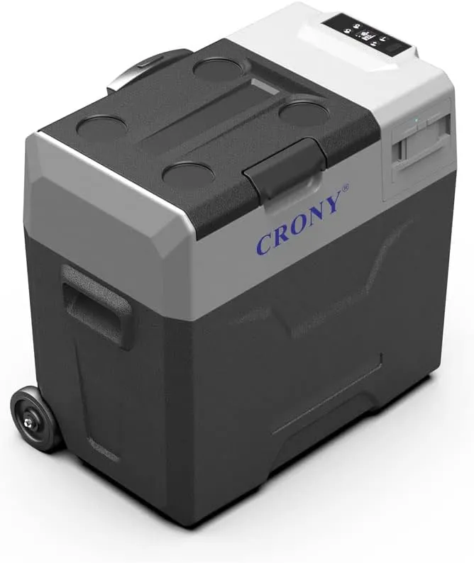 Crony CX50 Car Refrigerator 50L with Lithium Battery, DC 12V/24V, -20°C to 20°C, LED Control Panel, App Connectivity, USB Charging, Trolley Wheels, Dual Power, Battery Protection