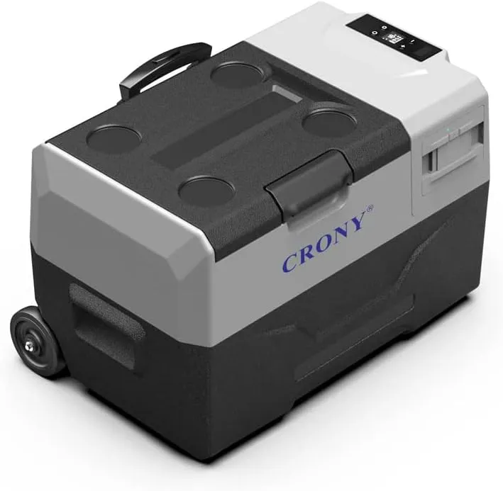 CRONY CX30 Car Refrigerator 30L with Detachable Lithium Battery, -20°C to 20°C, Camping Fridge Freezer, DC 12V/24V, Dual Power, Solar Compatible, Trolley Wheels