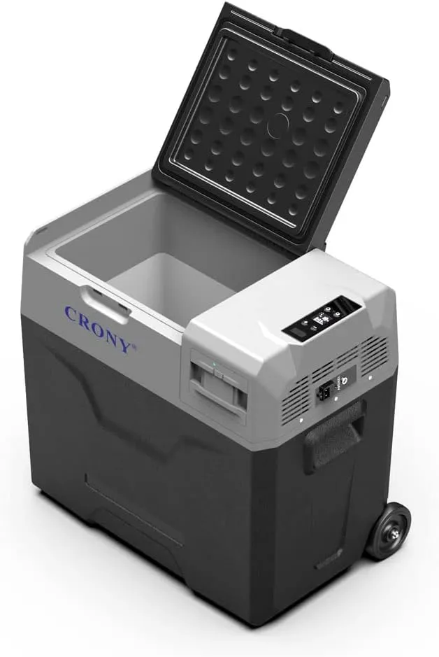 Crony CX50 Car Refrigerator 50L with Lithium Battery, DC 12V/24V, -20°C to 20°C, LED Control Panel, App Connectivity, USB Charging, Trolley Wheels, Dual Power, Battery Protection