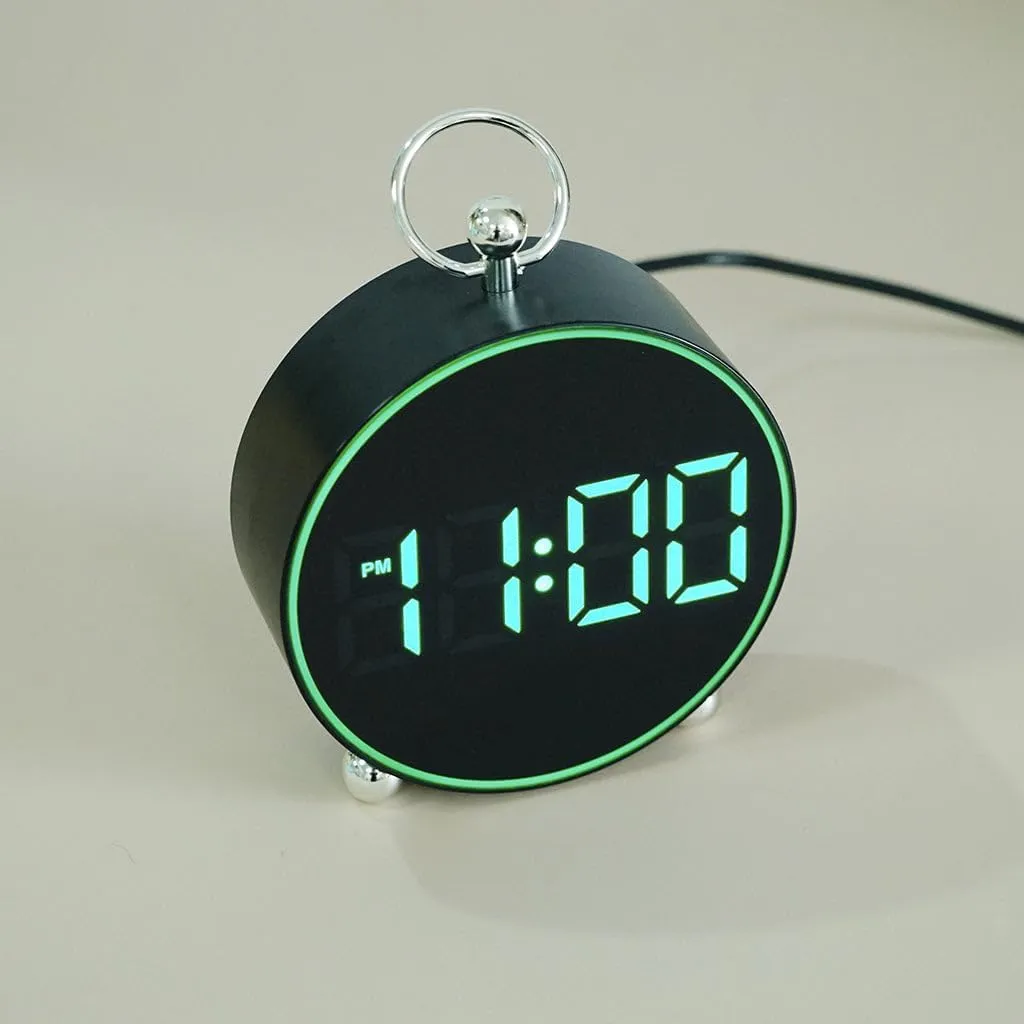 CRONY Digital Clock, 12.7 cm Diameter, Green LED Display, Black