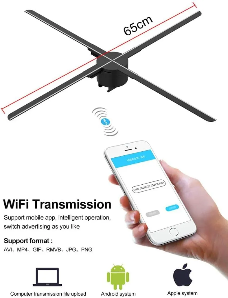 CRONY 3D Hologram Advertising 65cm Fan Screen with Stitching WiFi APP Control 3D holographic Fan 3D Advertising LED display