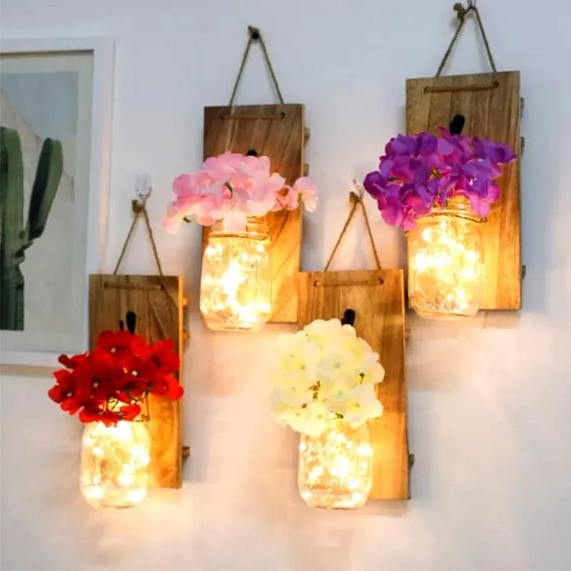 CRONY Solar Mosaic Hanging Light 20 Leds Waterproof Outdoor Copper Wire String Solar Garden Mason Jar Light