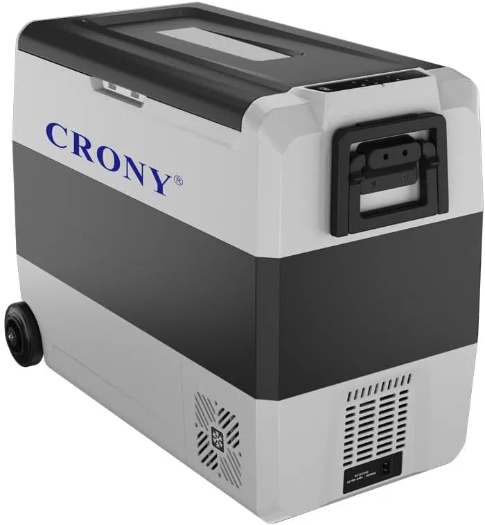 T60 Car Refrigerator, 60L, DC 12V/24V & AC Compatible, LED Control Panel, App Connectivity, USB Power Outlet, Trolley Wheels, Battery Protection