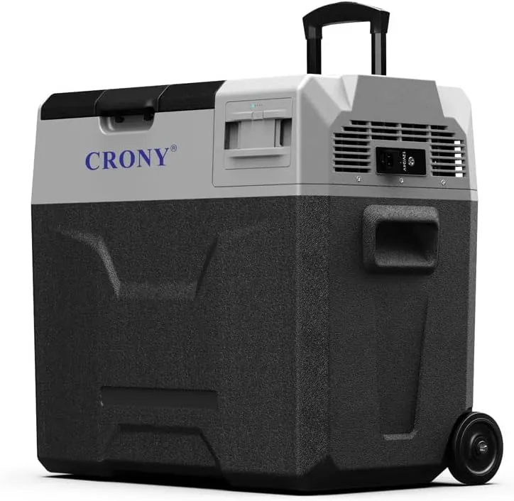 Crony CX50 Car Refrigerator 50L with Lithium Battery, DC 12V/24V, -20°C to 20°C, LED Control Panel, App Connectivity, USB Charging, Trolley Wheels, Dual Power, Battery Protection