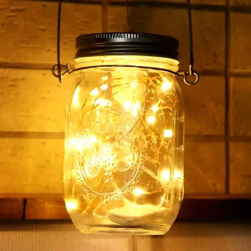 CRONY Solar Mosaic Hanging Light 20 Leds Waterproof Outdoor Copper Wire String Solar Garden Mason Jar Light