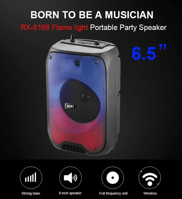 CRONY Rx-6168 Speaker Portable Blututh Speaker Dancing Speaker With Flame Light 10W Party Outdoor Speaker