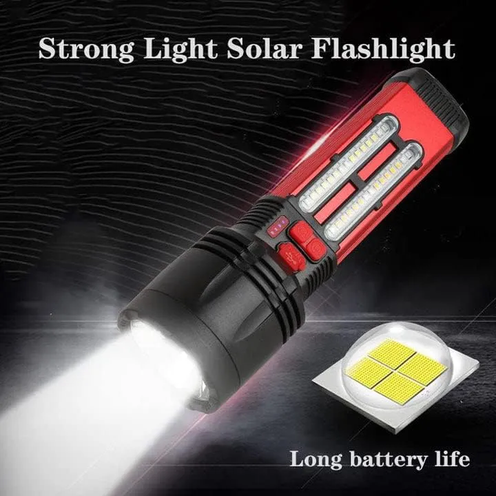 CRONY W5122A Solar Energy Flashlight Plastic with 2835#+3030# Lamp Bead 18650 Battery 2000mAh Switch Type-C Port USB Charging