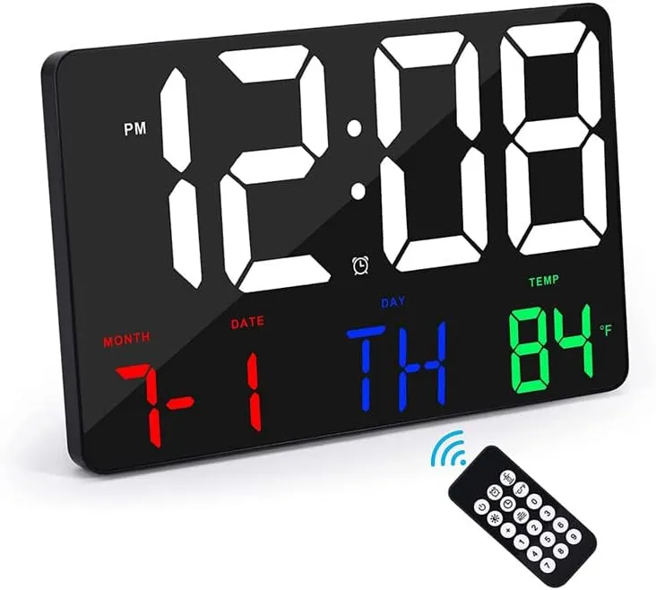 CRONY 717 White Words Wall Clock Digital Clock Large Display,11.4" Digital Calendar Alarm Day Clock With Wireless Remote Control (Color)
