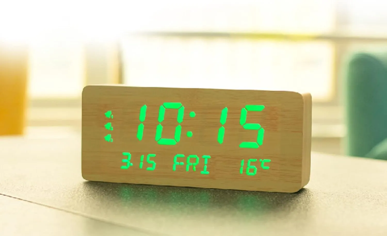 CRONY 1501 Led Perpetual Calendar Week Wooden Alarm Clock Thermometer Weekday Alarm Clock