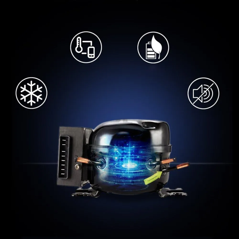 T60 Car Refrigerator, 60L, DC 12V/24V & AC Compatible, LED Control Panel, App Connectivity, USB Power Outlet, Trolley Wheels, Battery Protection