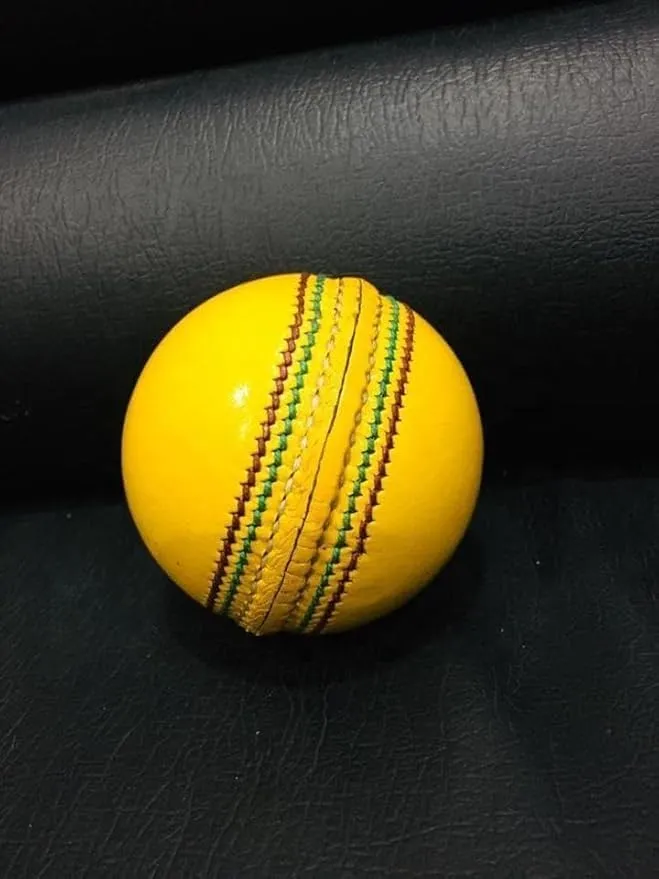 Indoor Leather Cricket Ball (Yellow) - Durable Practice Ball for Indoor Training Sessions
