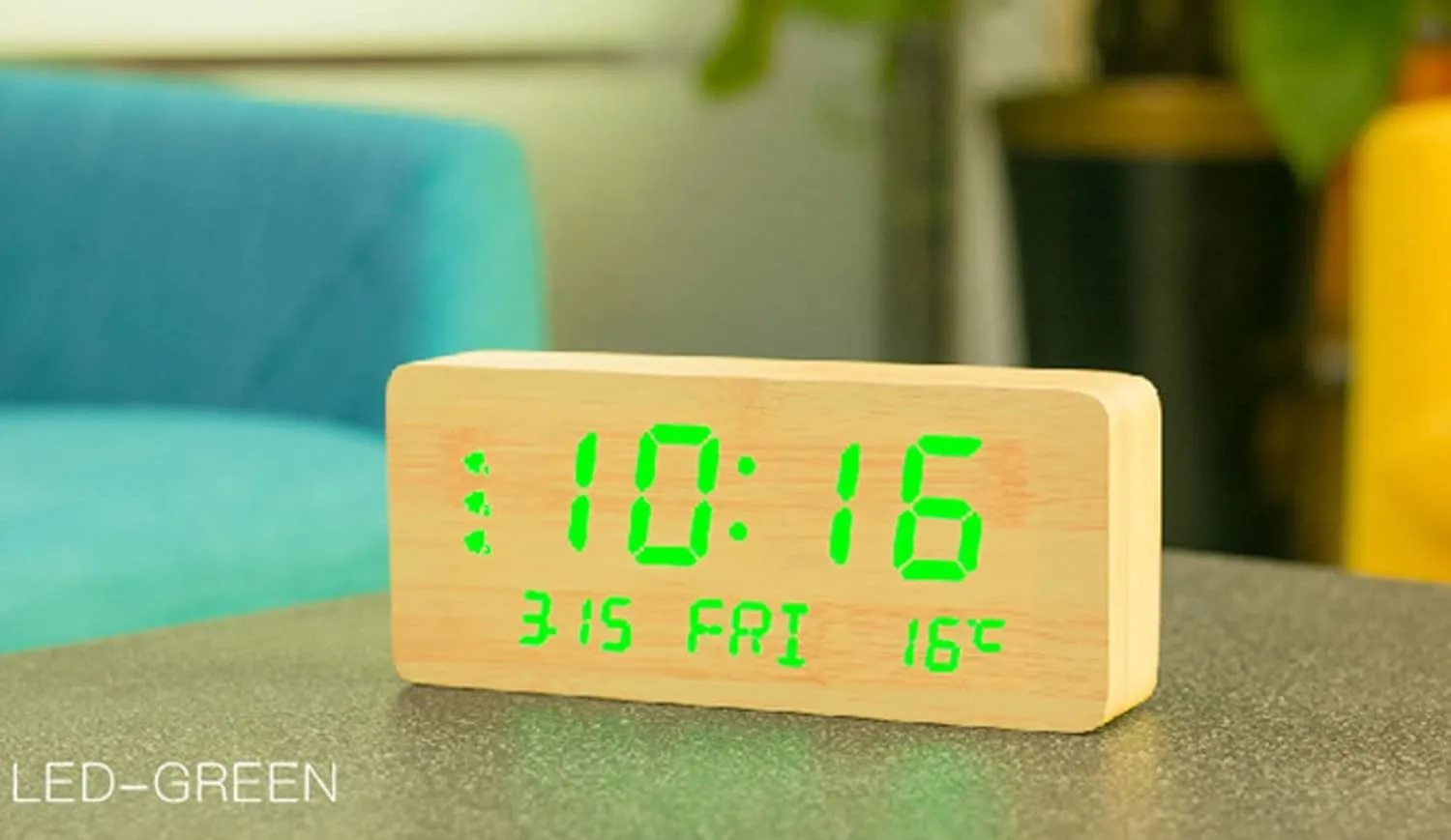 CRONY 1501 Led Perpetual Calendar Week Wooden Alarm Clock Thermometer Weekday Alarm Clock