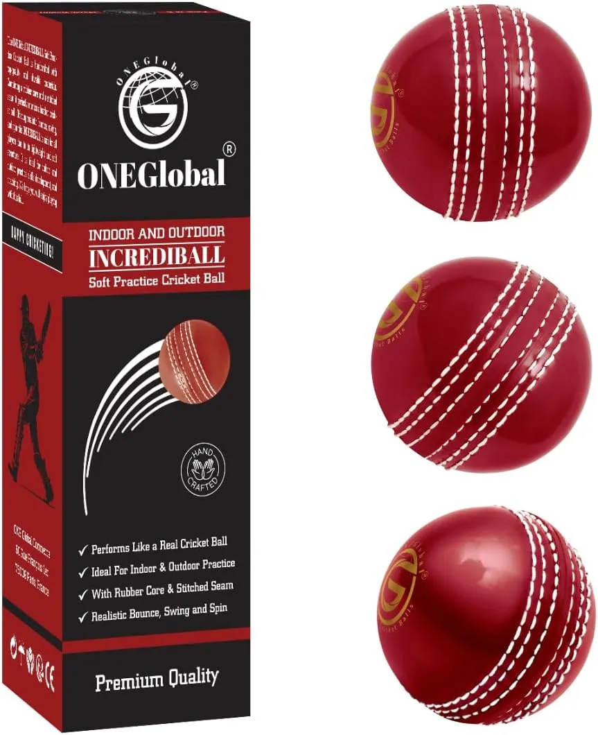 ONEGlobal Soft & Safe Indoor Outdoor Incrediball Cricket Ball | Rubber Cricket Ball With Soft Core & Stitched Seam | For Practice, Honing Skills & Family Fun | 7 Colours