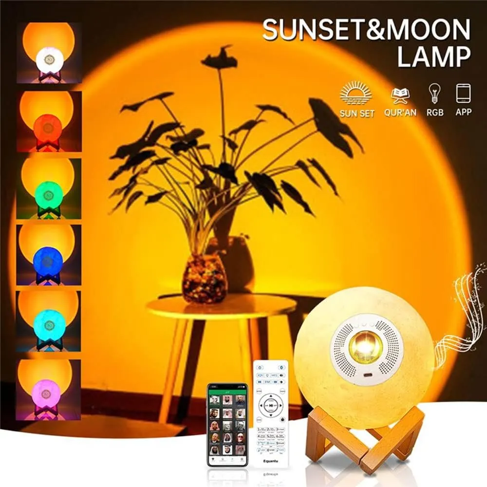 CRONY Equantu Sq-175 Creative Moon Lamp Quran Speaker Kids Night Light 7 Colors Led 3D Star Moon Light With Stand