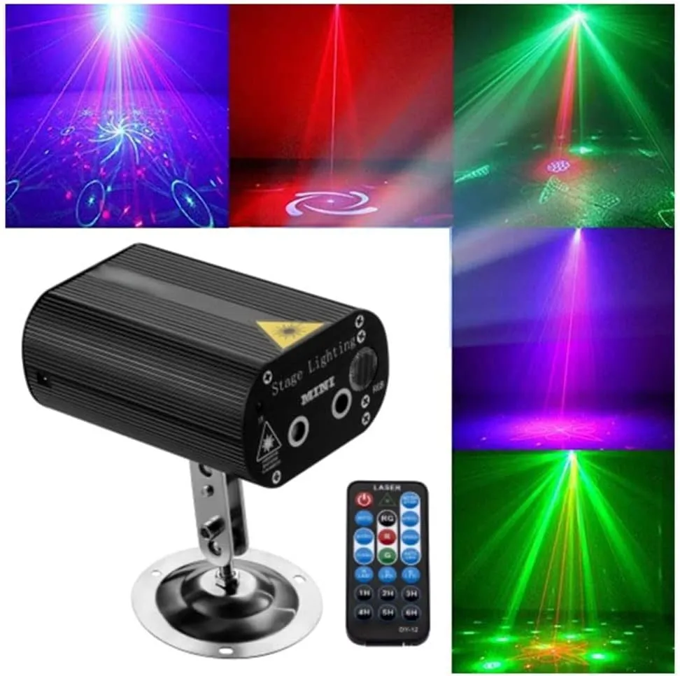 CRONY 12 Patterned Double Holes Laser Stage Light Quality Remote Control Mini Stage Light,Rgb Laser Stage Light For Party