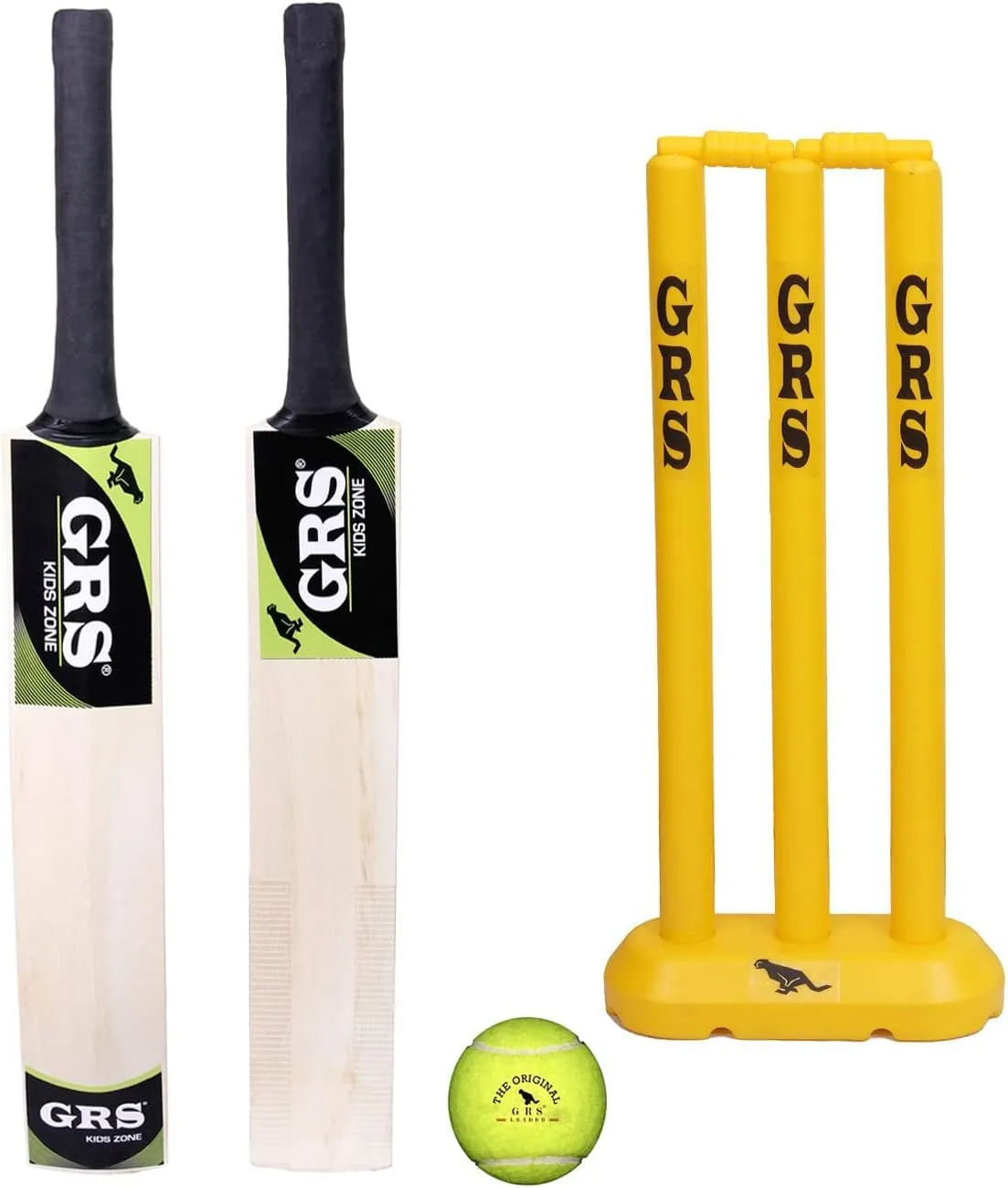 GRS Kids Zone Popular Willow Cricket Bat with Wicket Set & 1 Tennis Ball for Kids (Size 3, Age 6-10 Year Old Kids) Multicolor