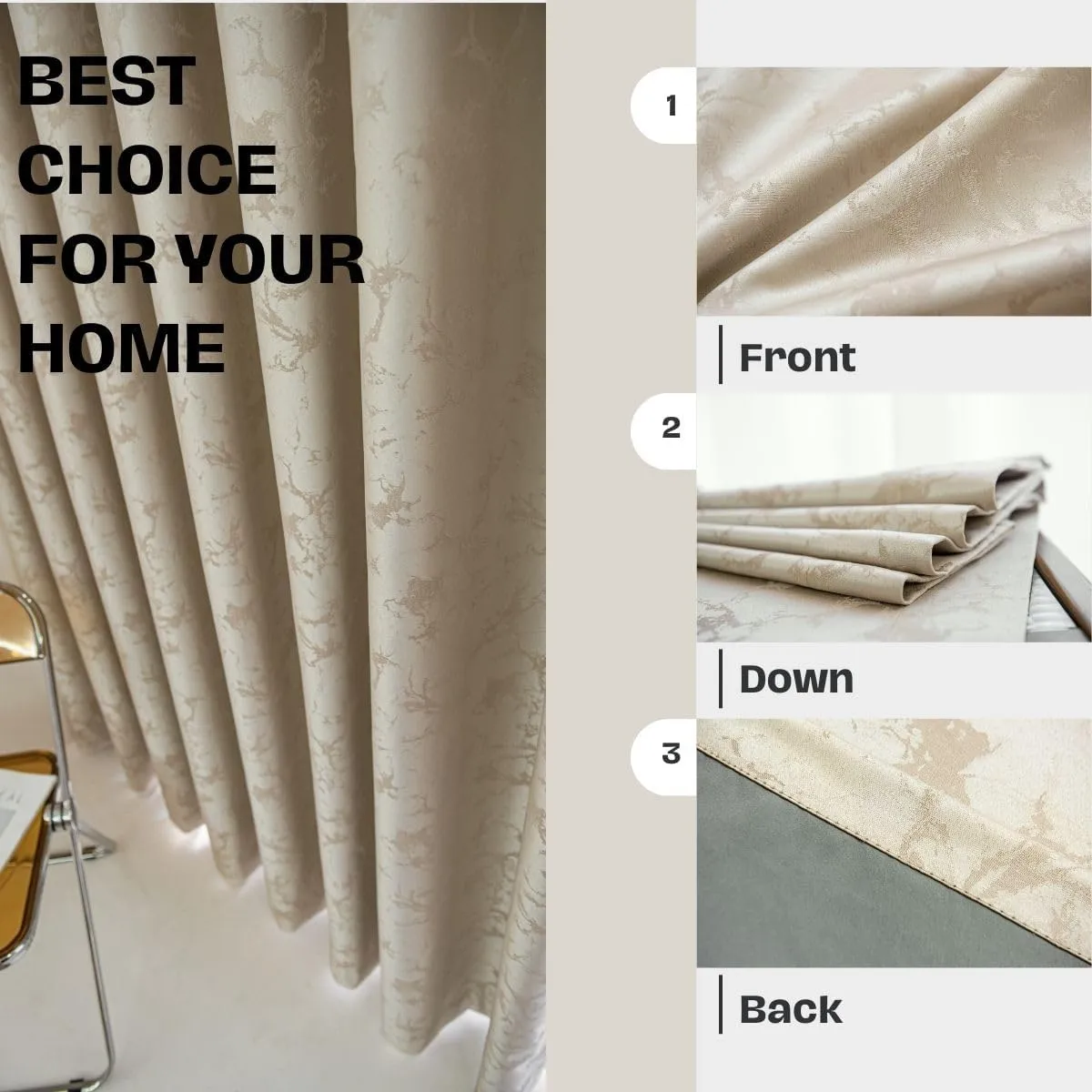 Curtains Blackout for Bedroom and Hotel Curtains 2 pieces, Beige L250xW135cm Hooks