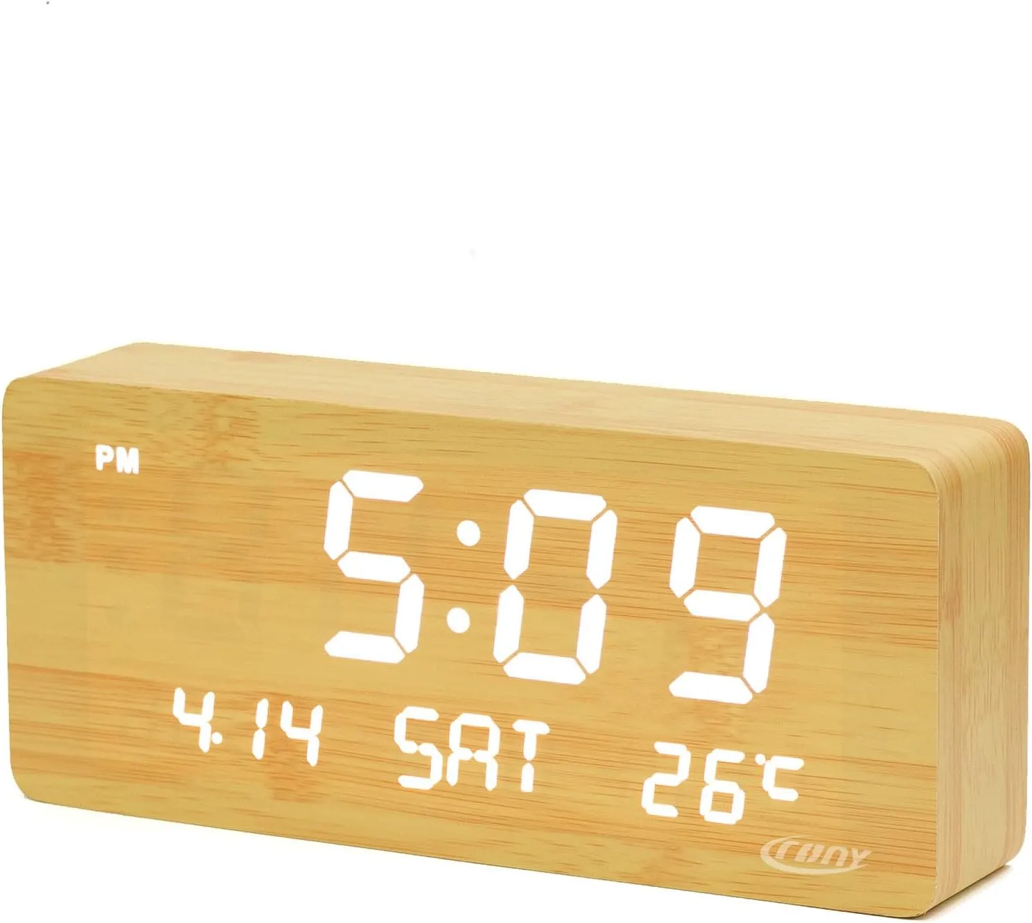 CRONY 1501 Led Perpetual Calendar Week Wooden Alarm Clock Thermometer Weekday Alarm Clock