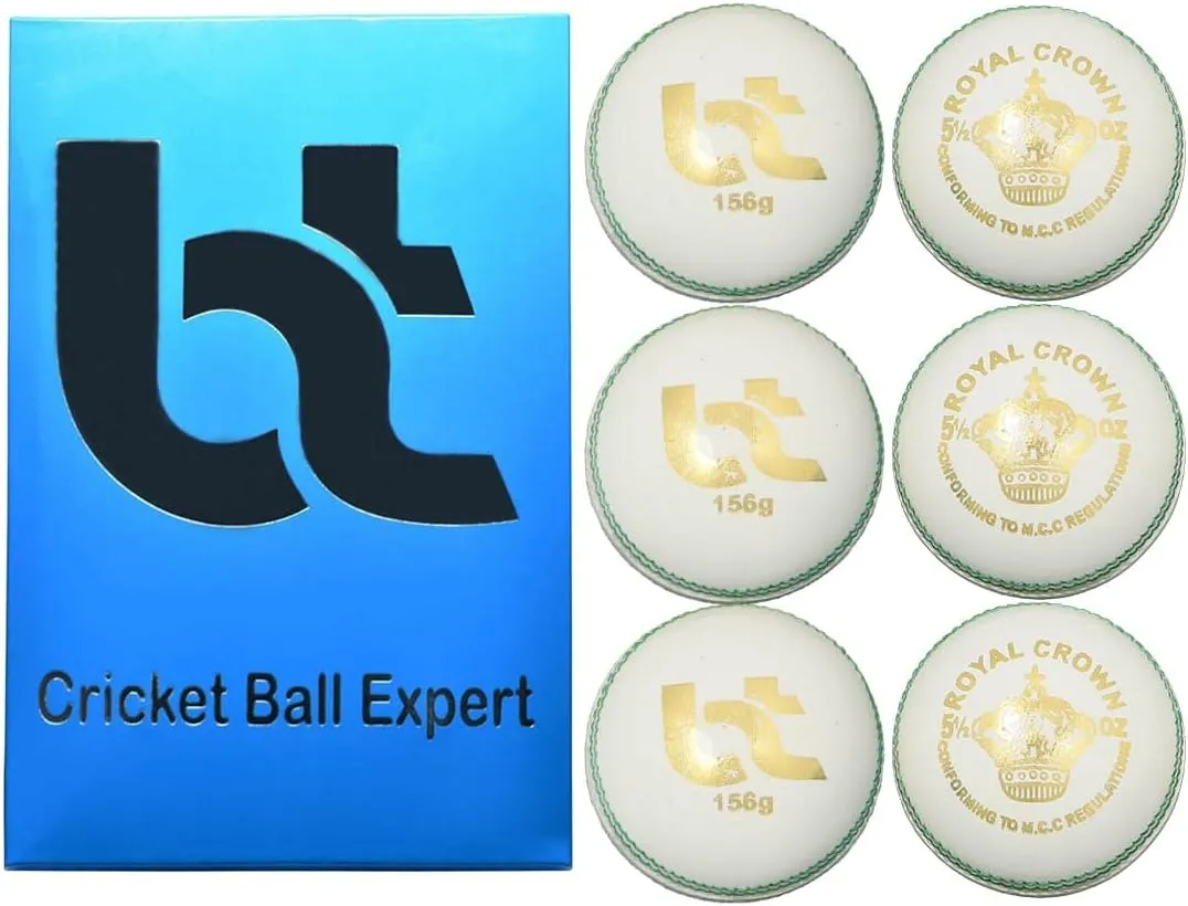 Bt cricket ball expert White - Pack of 6 Genuine Leather s for Day or Night International Standard and Practice | Bat-Friendly Hard Made from Sustainable Sources | 156g