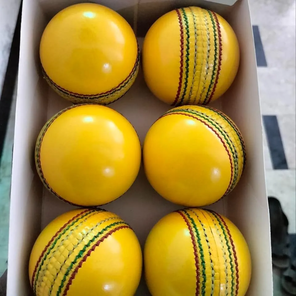 Indoor Leather Cricket Ball (Yellow) - Durable Practice Ball for Indoor Training Sessions