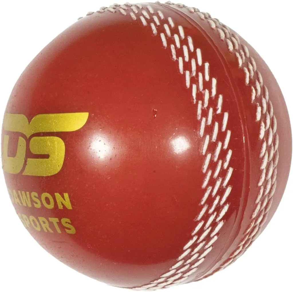 Dawson Sports Cricket Ball, Standard Size, Red, Hard Poly Material, Seam Details, Ideal for Practice and Transition to Hard Ball