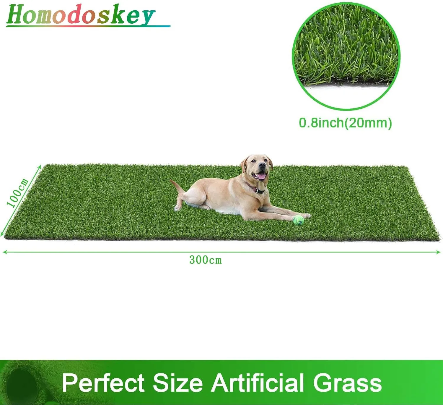 Homodoskey Artificial Grass Turf Rug Grass Mat 1m x 3m/1.5m x 4m Reusable Dog Pee Pads Potty Training Rug with Drainage Holes Fake Grass Patch Turf Carpet Door Mat for Dogs Pets Lawn Balcony (1m×3m)