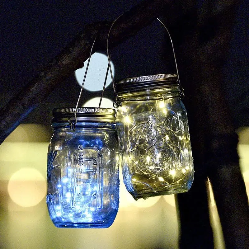 CRONY Solar Mosaic Hanging Light 20 Leds Waterproof Outdoor Copper Wire String Solar Garden Mason Jar Light