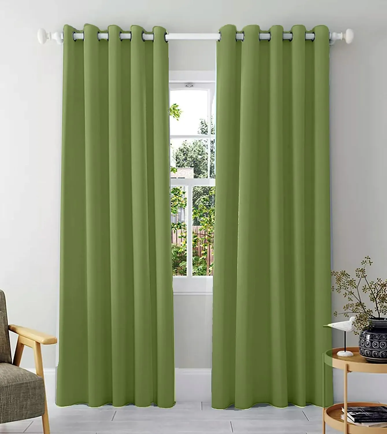 Amali 2 Blackout curtains for living room Decor or bedroom window, noise reduction and light blocking with 16 Grommets in 2 panels long 274cm and 127cm in width, Grass Green
