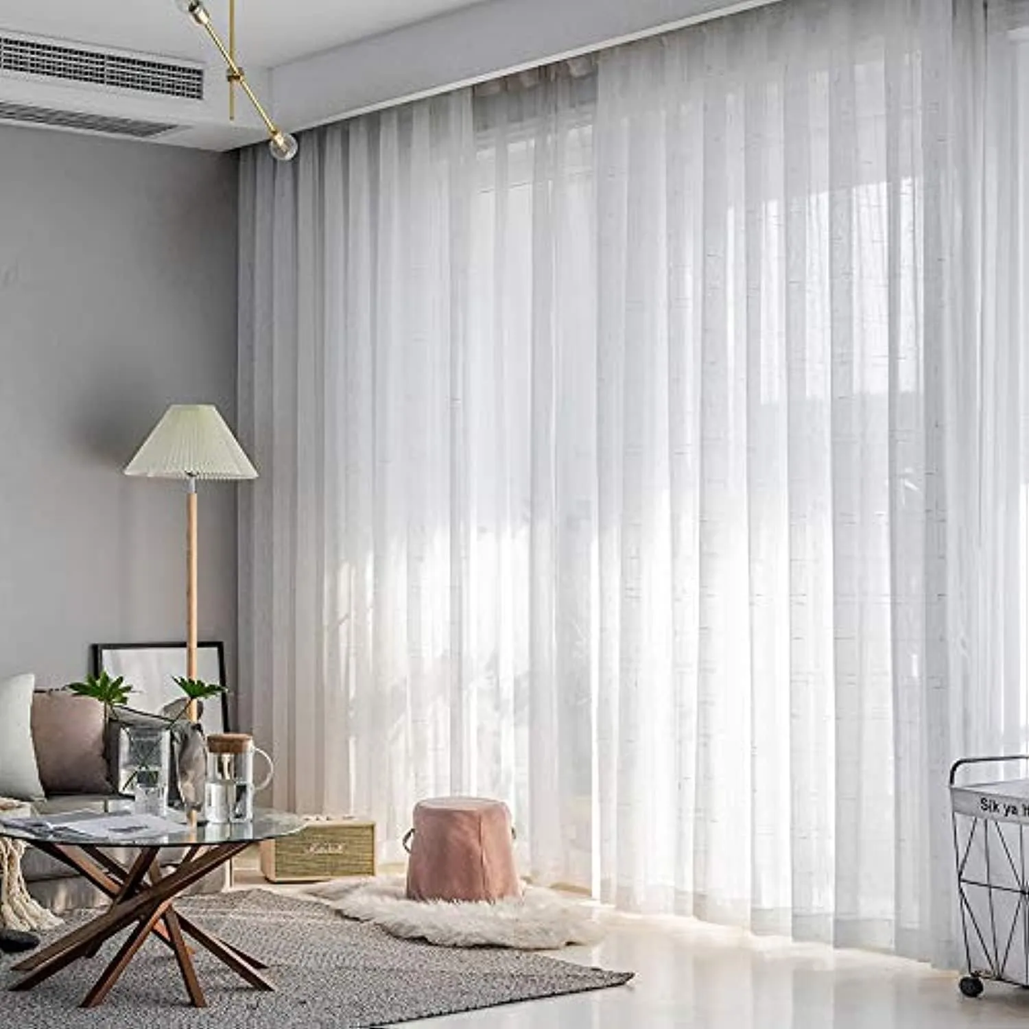 TTS Sheer Bedroom Curtains (Silver Silk) 270x300cm