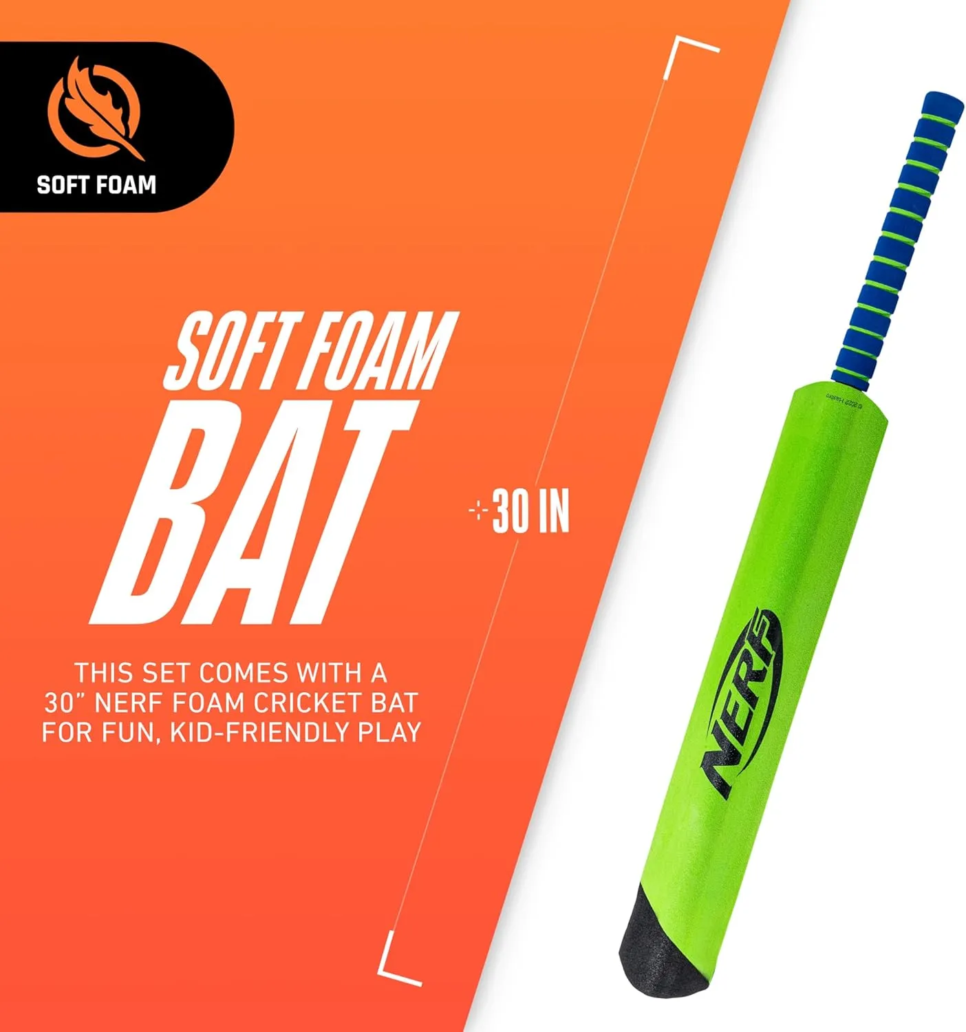 NERF Foam Cricket Set - Full Starter Cricket Set with 30" Foam Cricket Bat, (2) Foam Balls + (3) Plastic Wickets - Perfect for Adults, Kids + Beginners - Full Foam Cricket Set