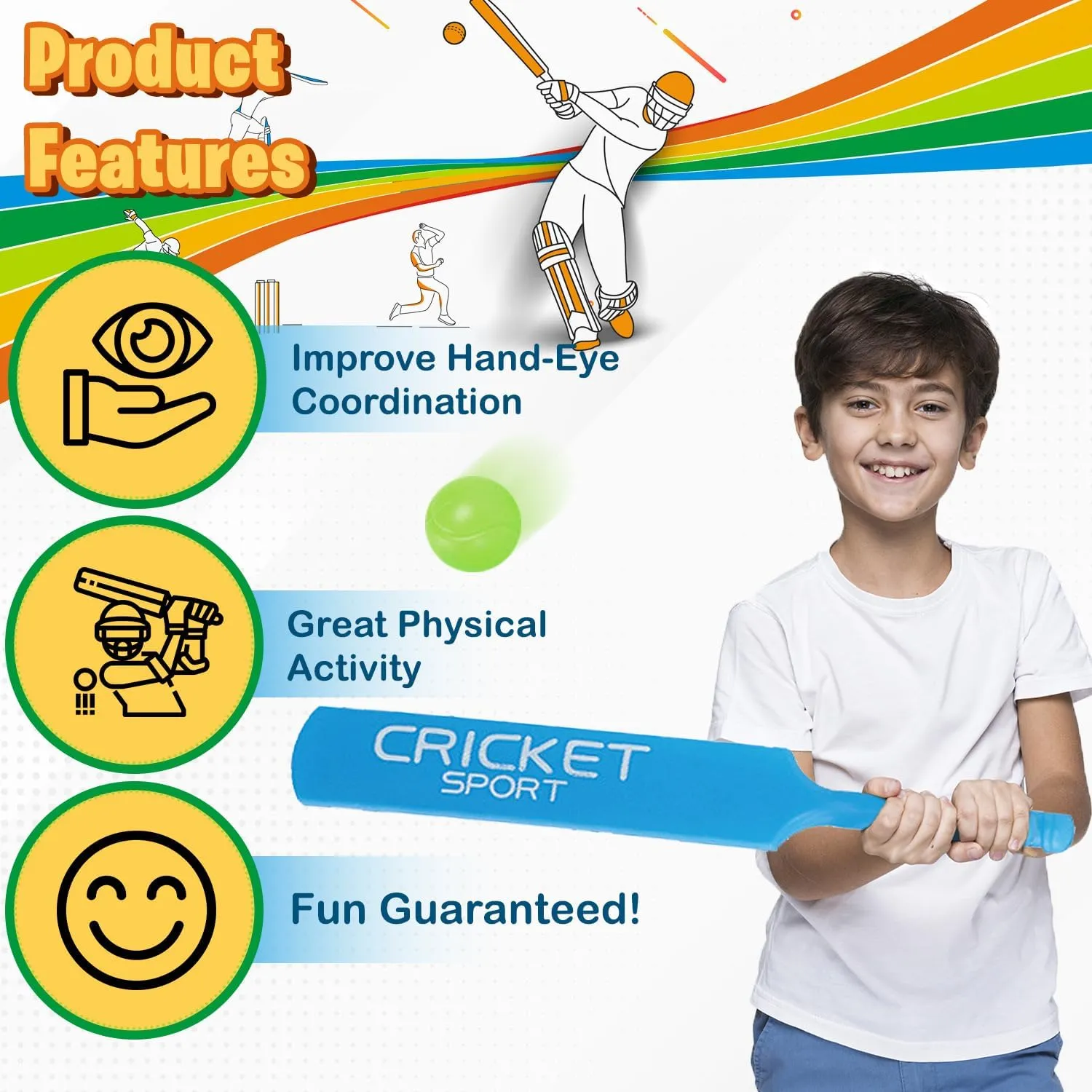 Home Smart Cricket Play Set for Kids Lightweight and Durable Beach Plastic Cricket Set Include Bat Ball and stumps for Play