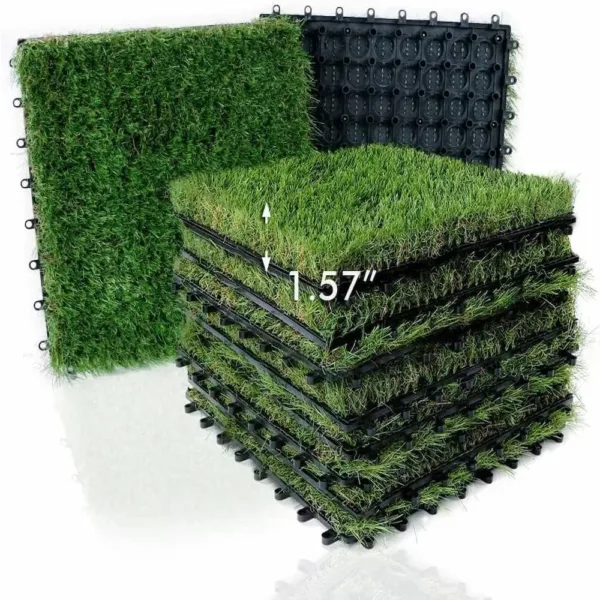 xlx turf artificial grass tiles interlocking turf deck set 9 pack 12"x12" synthetic fake grass self draining mat flooring decor pad for dog pet indoor outdoor