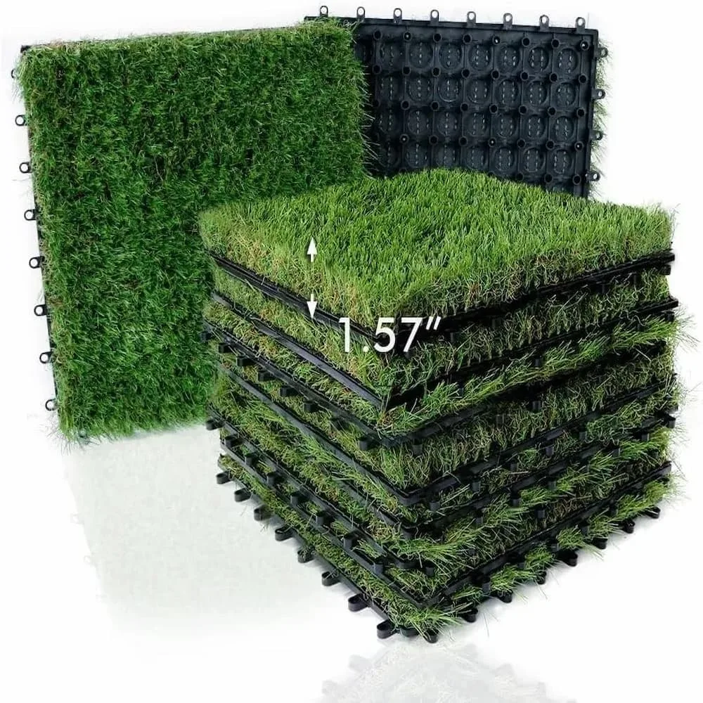 xlx turf artificial grass tiles interlocking turf deck set 9 pack 12"x12" synthetic fake grass self draining mat flooring decor pad for dog pet indoor outdoor