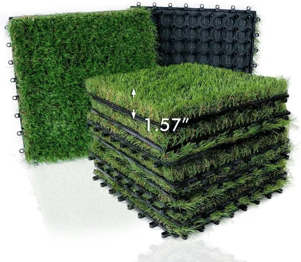 XLX TURF Artificial Grass Tiles Interlocking Turf Deck Set 9 Pack - 12"x12" Synthetic Fake Grass Self-draining Mat Flooring Decor Pad for Dog Pet Indoor Outdoor