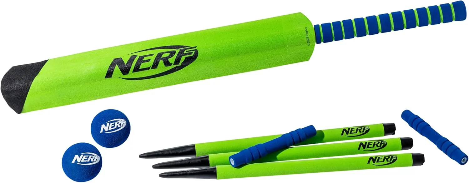 NERF Foam Cricket Set - Full Starter Cricket Set with 30" Foam Cricket Bat, (2) Foam Balls + (3) Plastic Wickets - Perfect for Adults, Kids + Beginners - Full Foam Cricket Set