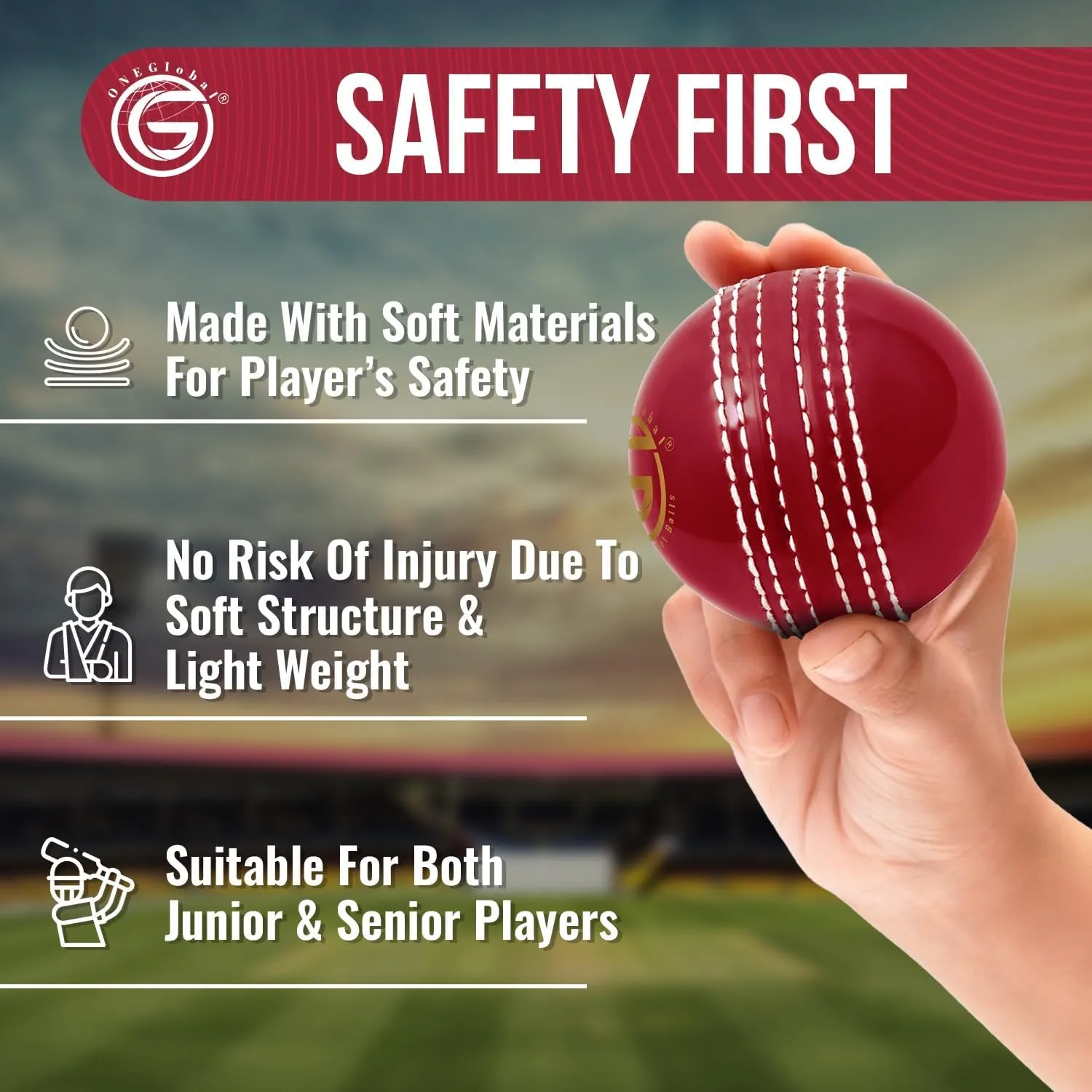 ONEGlobal Soft & Safe Indoor Outdoor Incrediball Cricket Ball | Rubber Cricket Ball With Soft Core & Stitched Seam | For Practice, Honing Skills & Family Fun | 7 Colours